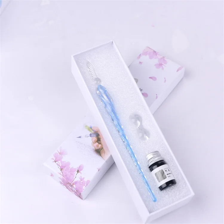 Factory Price Christmas Gift Artist Pen Vintage Handmade Crystal Glass Dip Pen Set