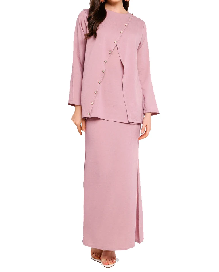 Trendy  Pearl Button Detail Baju Kurung For Women