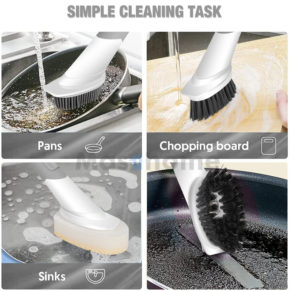 Masthome Smart Kitchen Cleaner 3 Replaceable Cleaning Head Brush Soap Dispensing Sponge Dish Washing Brush With Handle