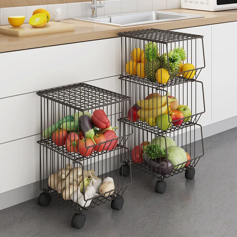Amazon hot sale rolling storage organizer bin with caster  coffee metal wire basket for kitchen, bath, laundry room