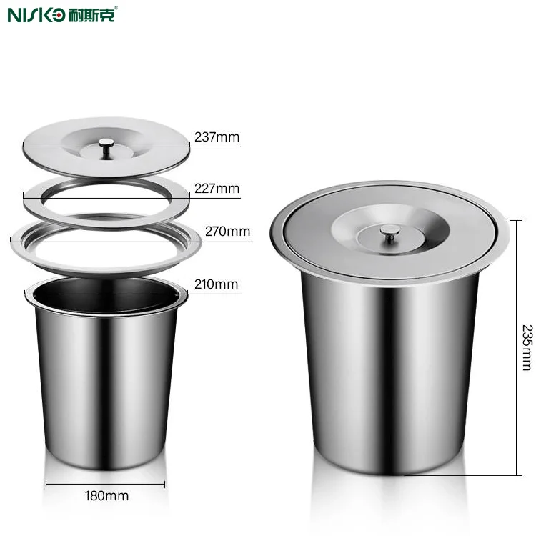 Built-In Single Waste Bin for Counter Top - 12 Quarts Kitchen Bar Built-in Trash Can Cover Flush Recessed Dustbin Trash Bin Lid