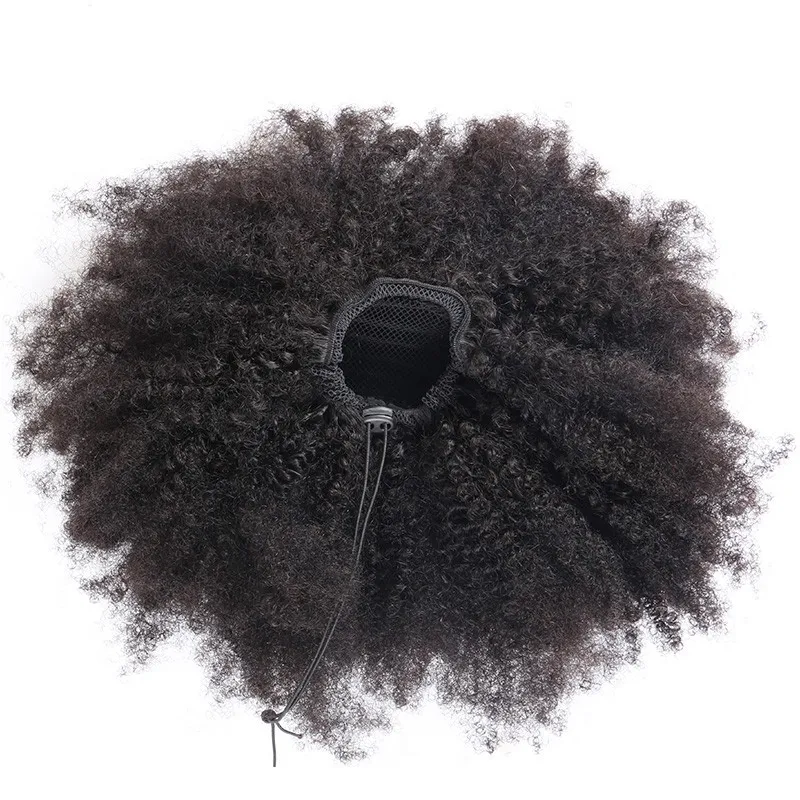 Clip in Human Hair Human Hair Ponytails Drawstring Ponytail Extension Afro Curly Mongolian Brazilian Hair 10-30inches Fringes