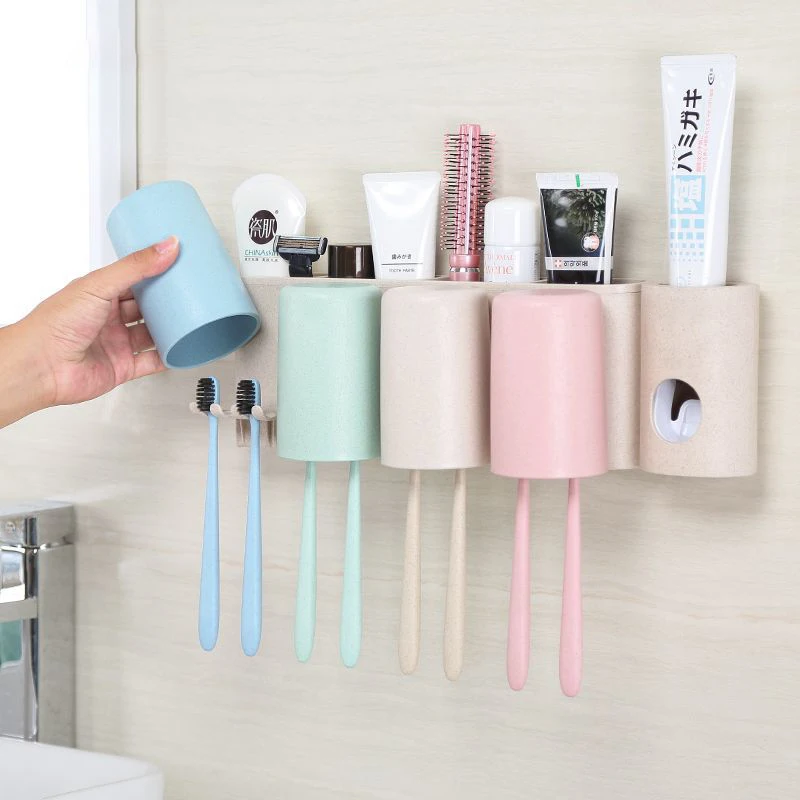 Hot sales Automatic Toothbrush Dispenser Wall Mount Toothpaste Squeezer And Toothbrush Holder Set For Family Bathroom Use