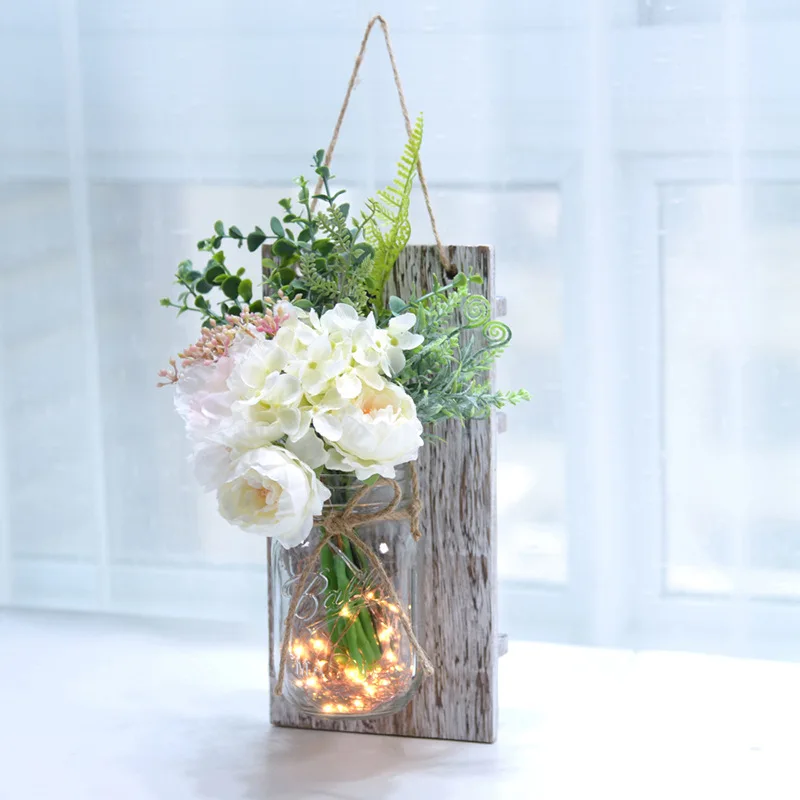 Best-selling simulation rose flower glass mason remote control can light garden wall sconce decoration