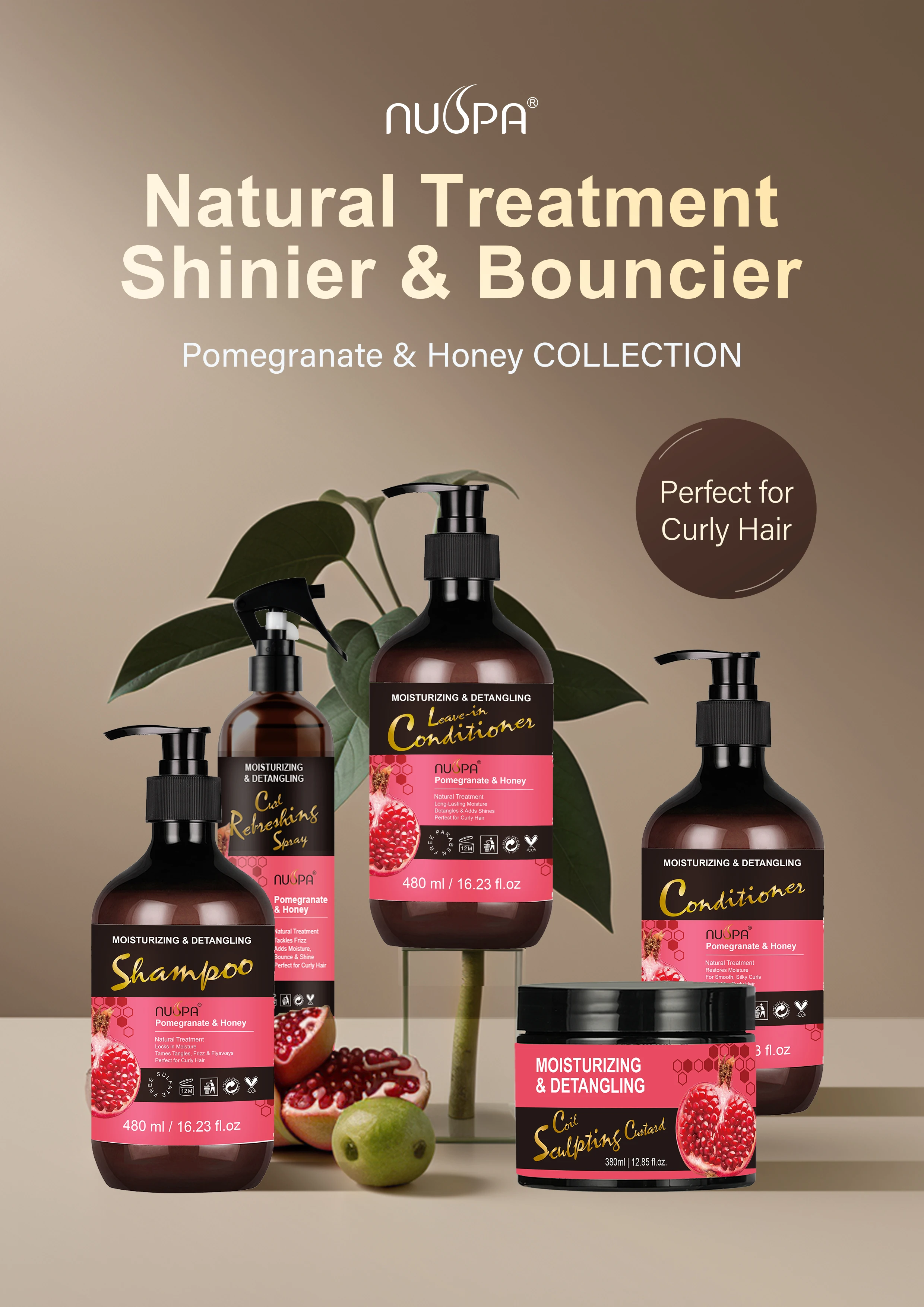 NUSPA Hot Selling Lock In Color Moisturizing Curly Hair Treatment Pomegranate Honey Restore Bounce Leave-in Conditioner