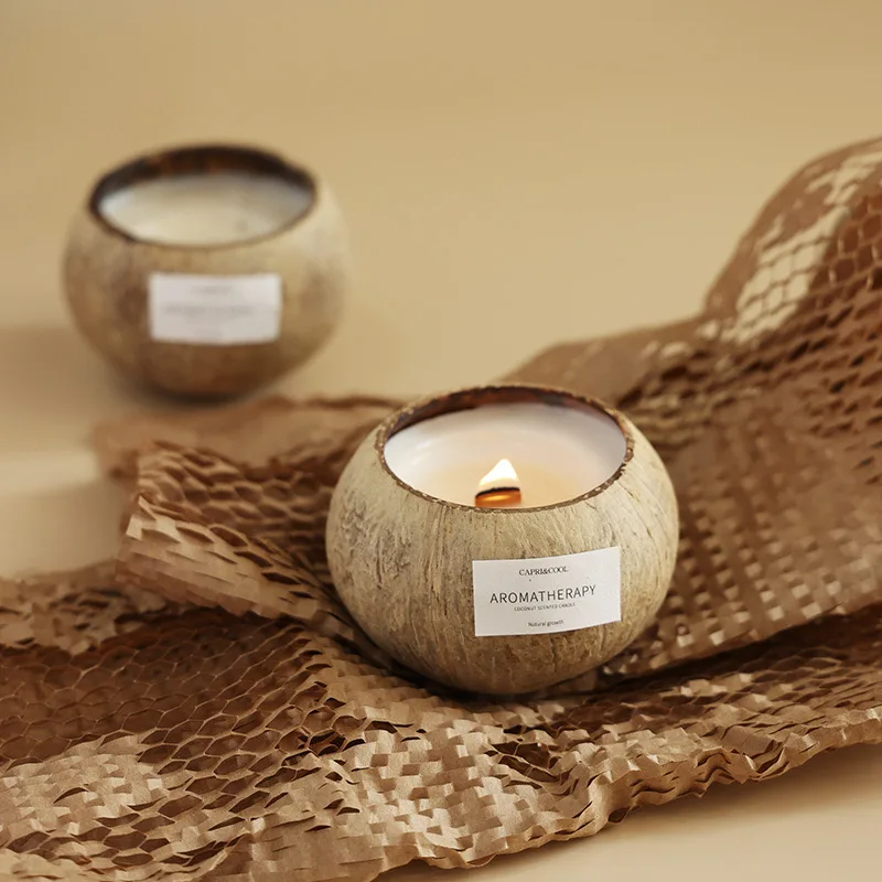 Natural Handmade Coconut Bowls Shell Candles Coconut Scented Candles Decor Wood Wick