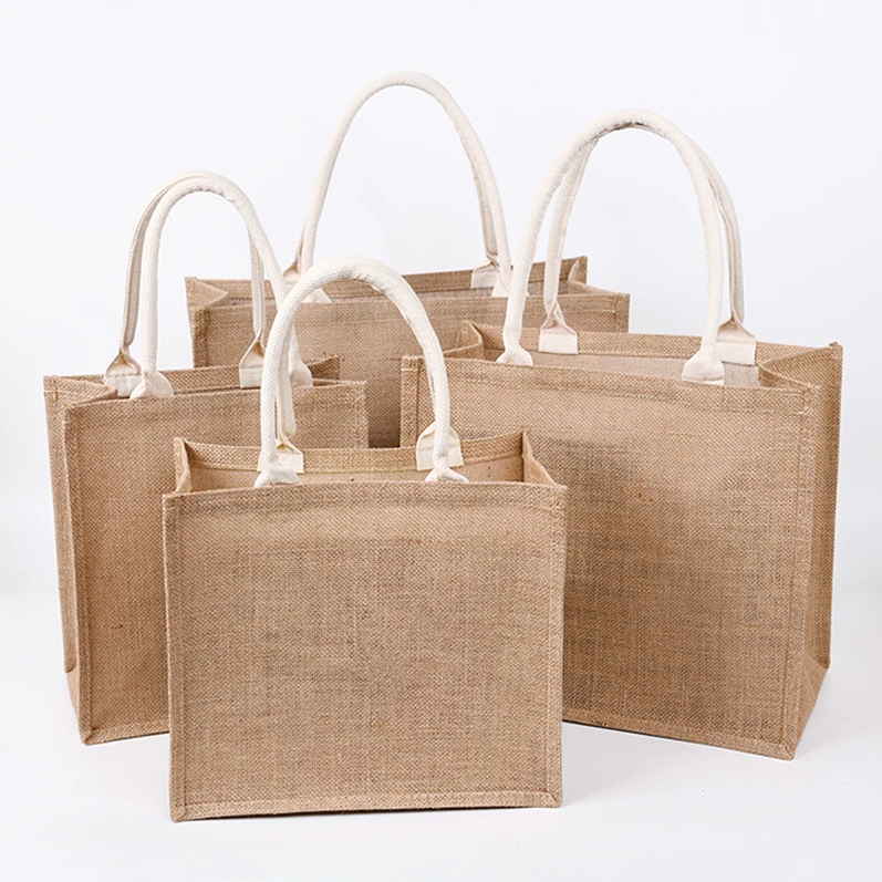 Daijun Eco-Friendly 100% Hemp Burlap Fabric Jute Wholesale Price Natural Material Foldable Reusable Tote Shopping Bag
