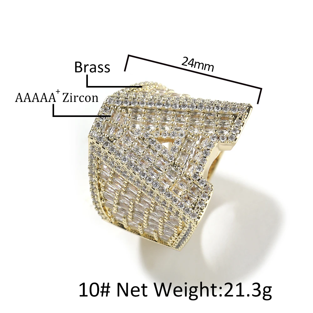 Hip Hop Custom Letter Finger Ring Hip Hop Square One Initial Letter Rings Baguette CZ Iced Out Customize Jewelry for Men Women