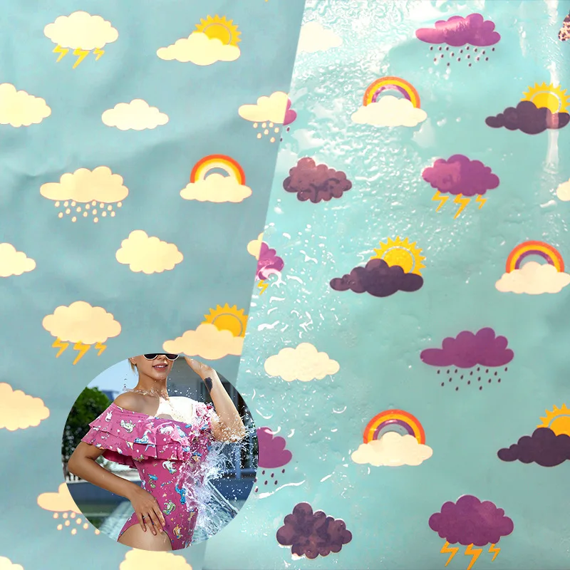 Customized Print Pattern Water Color Change  100% Polyester Fabric Wet Color Change Fabric For Swimwear Chromorphous Fabric