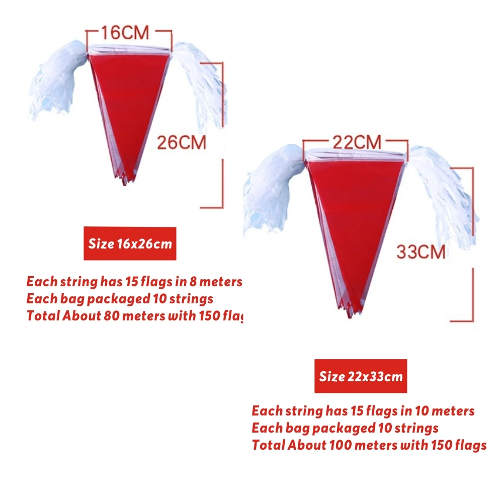 100 Meters 328 Feet Carnival Fabric Pennant Banner Red White Garland Flag Triangle Bunting for Christmas Birthday Party Decor