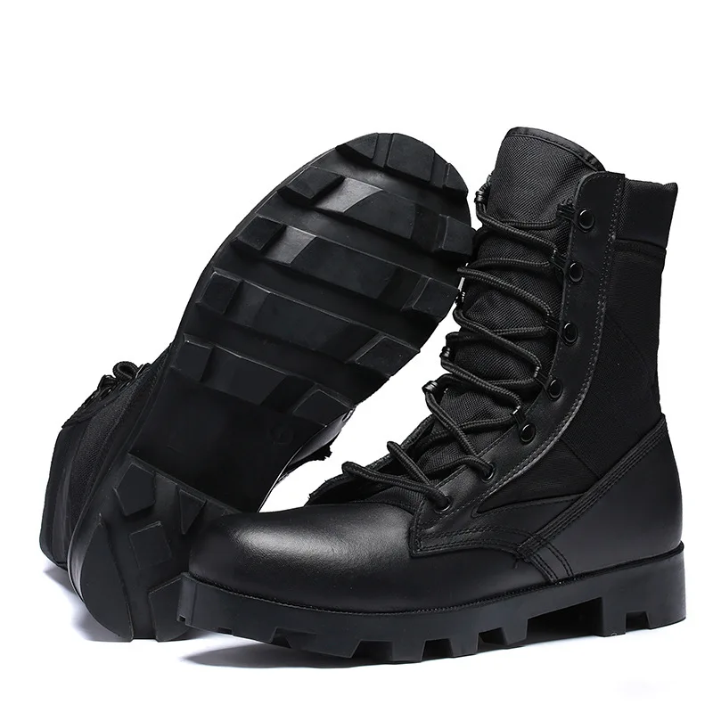 Black outdoor hunting waterproof safety combat men tactical leather boots