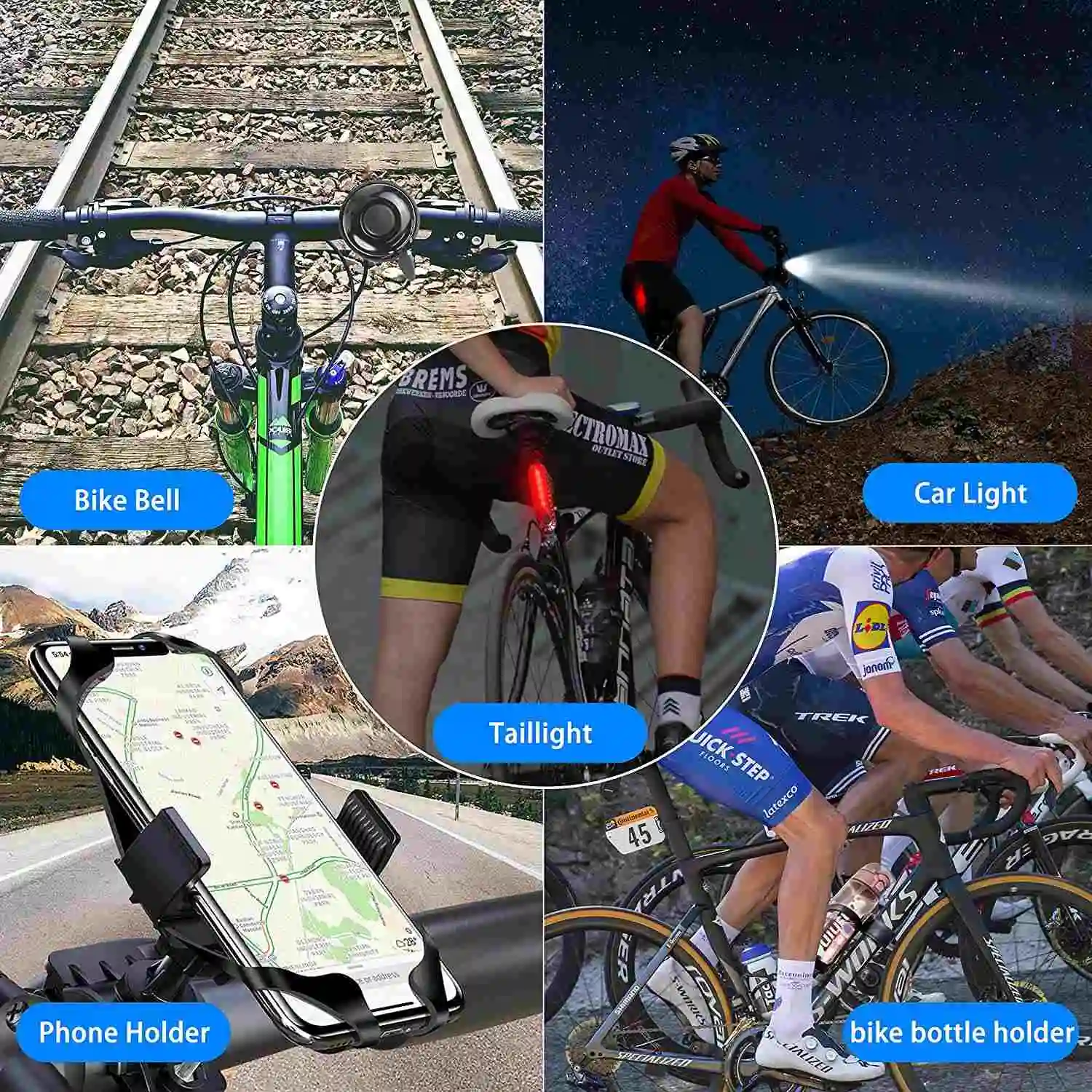 Istaride Super Bright Bike Light Set Lock Water Cup Phone seat Mirror Bicycle Bell Bicycle Accessories