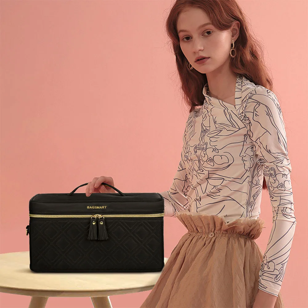 BAGSMART luxury large makeup bag cosmetic bag professional makeup case