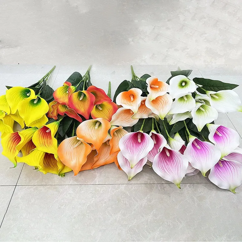 7 Branches Artificial Calla Lily Bouquet Real-Touch latex PU Flowers Milky White Calla Lily