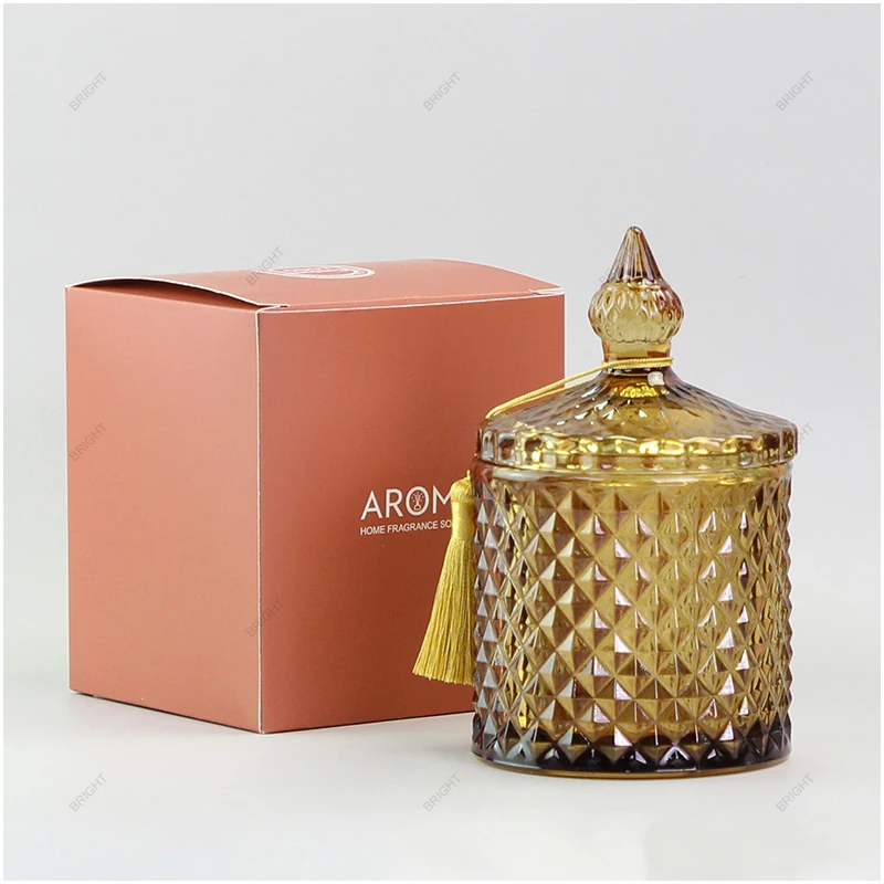 Wholesale Crystal Candy Jar Unique Shape Glass Bowl Storage Pot Storage Candle Jar With Lid And Box Packaging