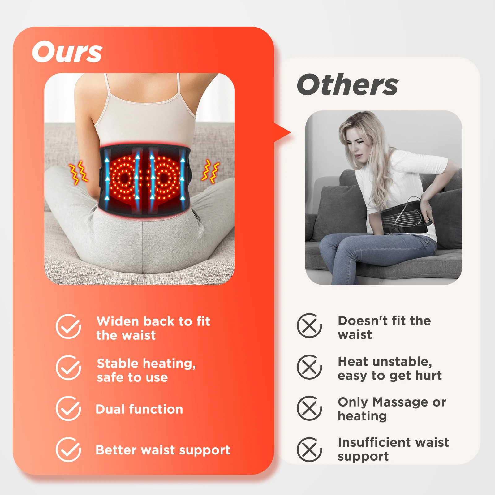 Digital Display Controller Lumbar Support Waist Massager with Vibration Red Light Heating Massage Belt for Back Pain Relief