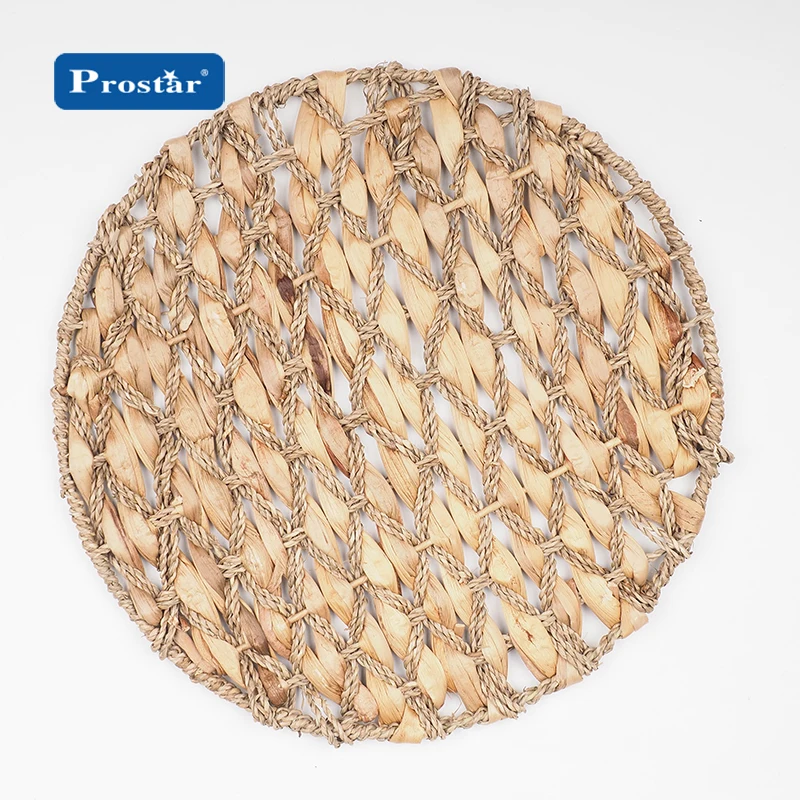 China wholesales natural corn bran weave placemat round braided rattan tablemats