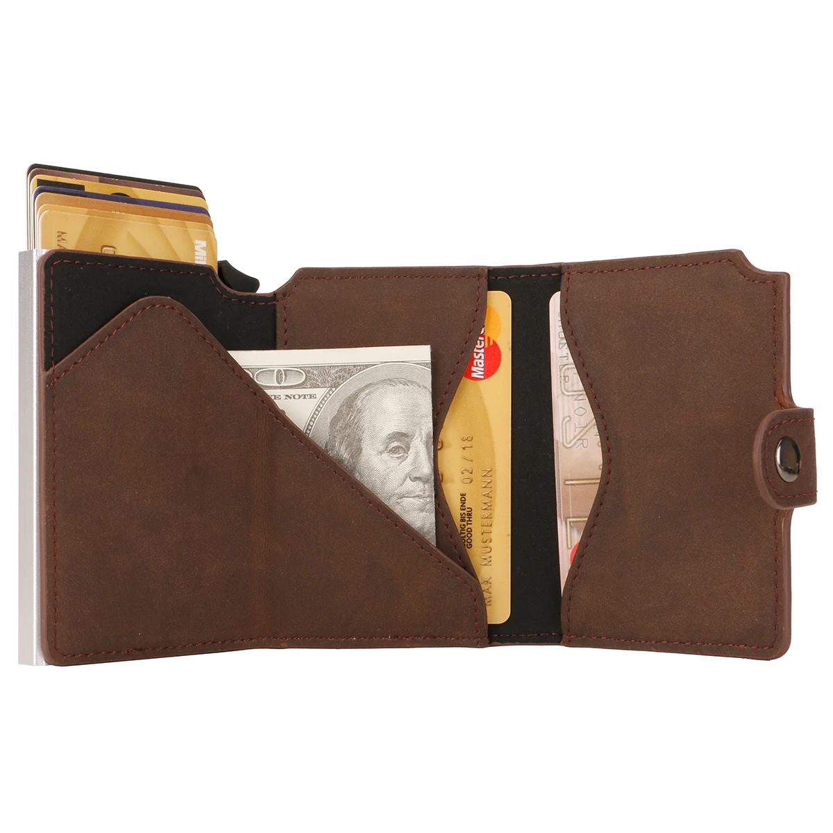 2023 Men minimalist Aluminum pop up wallet RFID blocking card holder leather wallet