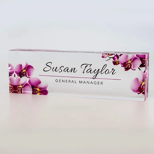 Office Desk Name Plate Customized Printed on Premium Clear Acrylic Glass Block Unique Designer Name Plates for Desks Accessories