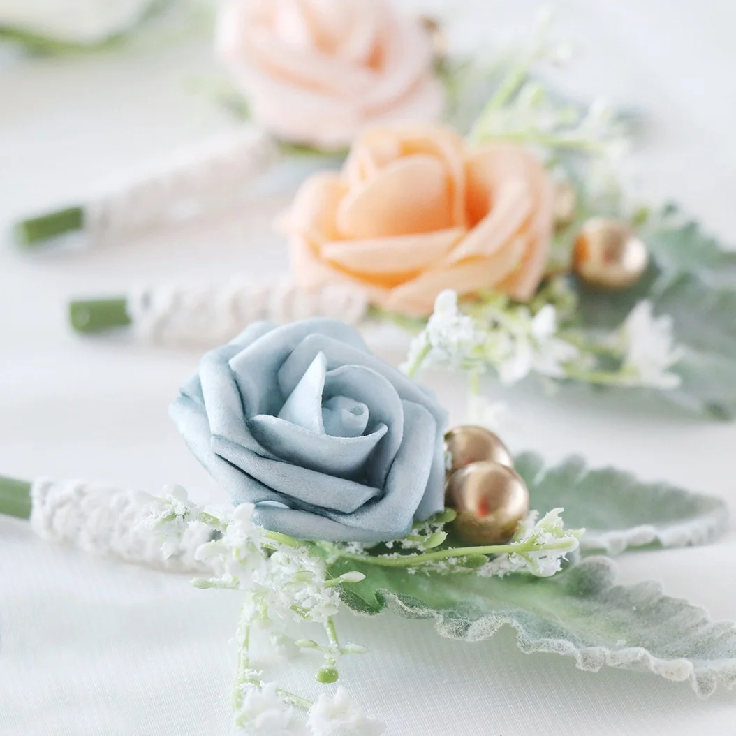 Boutonniere Wedding Men Corsage Silk Artificial Flower Wrist Flower Bracelet Corsage Brooch For The Wedding Party Prom Accessory