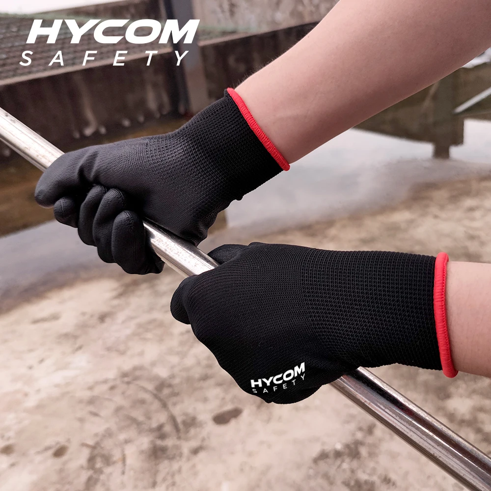 Черные дышащие рабочие перчатки HYCOM P13P EN388 4131, ультратонкие рабочие перчатки из искусственной кожи с защитным покрытием для легкой работы