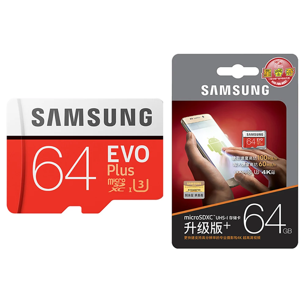  Лучшая цена SD карты 100 МБ/с. Оригинальная карта памяти MicroSD Samsung EVO Plus U3 32 Гб 64 128 ГБ 256 512 Micro TF для мобильного