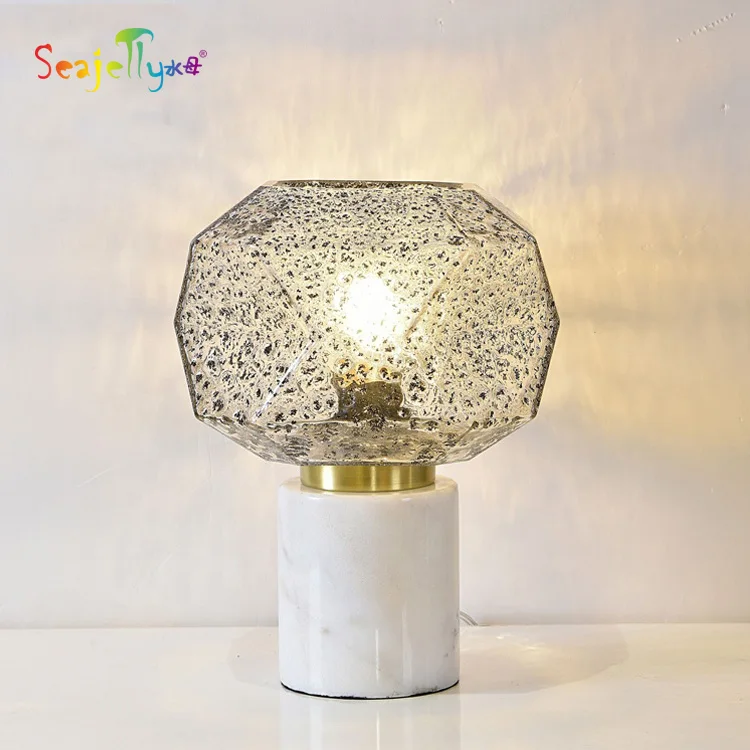 
2020 New designer e27 black white restaurant hotel home bedroom decorative glass marble luxury nordic led table lamp 