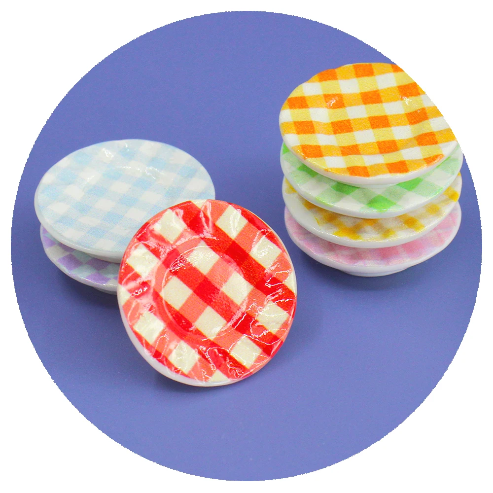 Miniature Colorful Plate Dishes Resin Charms For DIY Kitchen Accessories Doll House Kitchen Food Play Toys