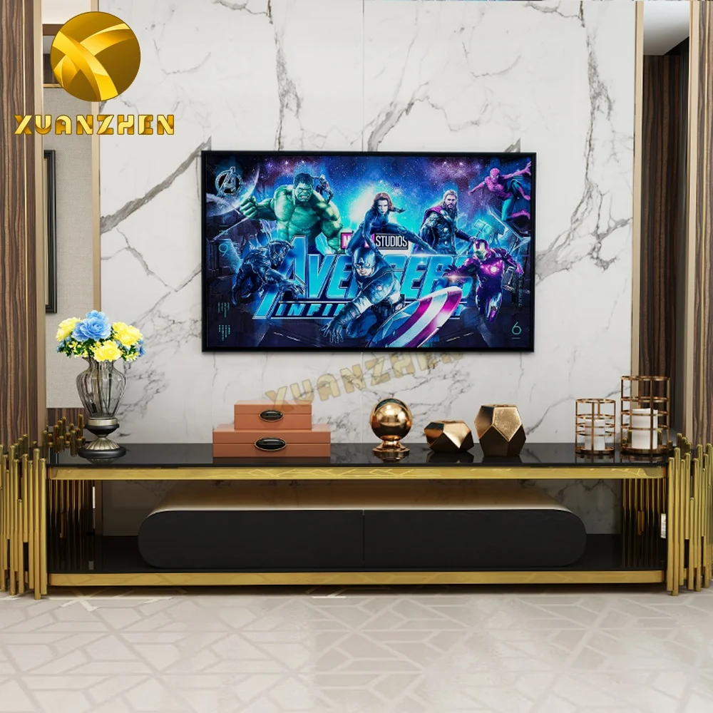 Home furniture living room sets stainless steel tv unit cabinets luxury modern glass tv stands with drawer
