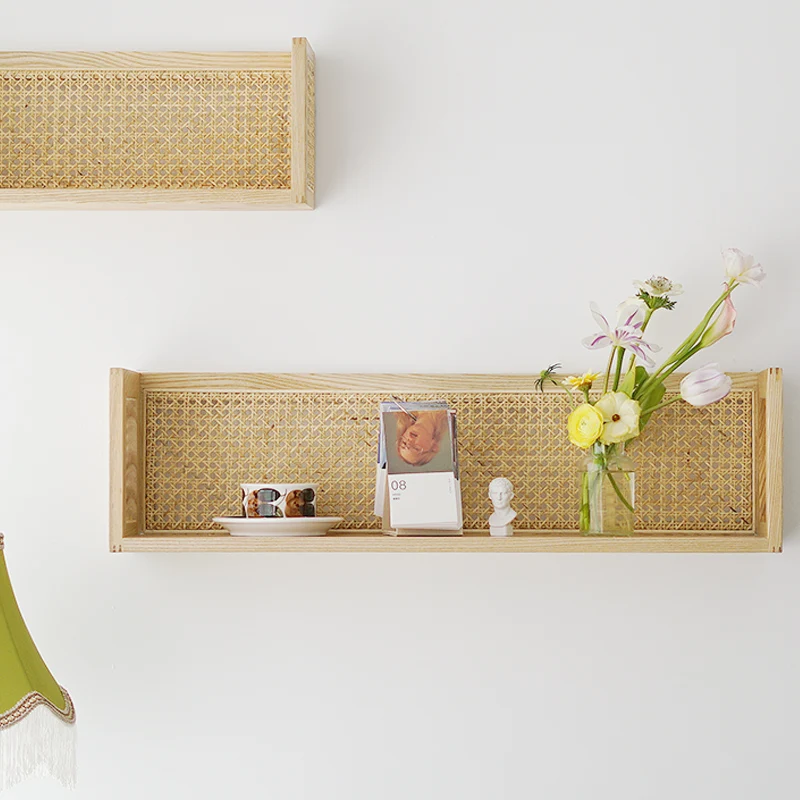 Nordic Style Ins Rattan Shelf Wall Mounted Storage Rack 2022 Amazon Hot Sale Rattan Shelf