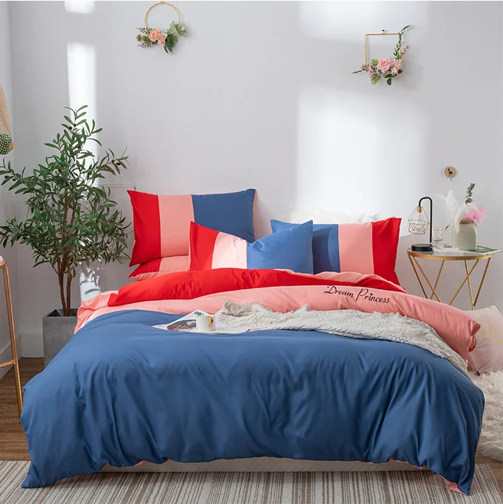 100% cotton queen bed linen and quilt cover for student dormitory 3pcs cotton bedding sets