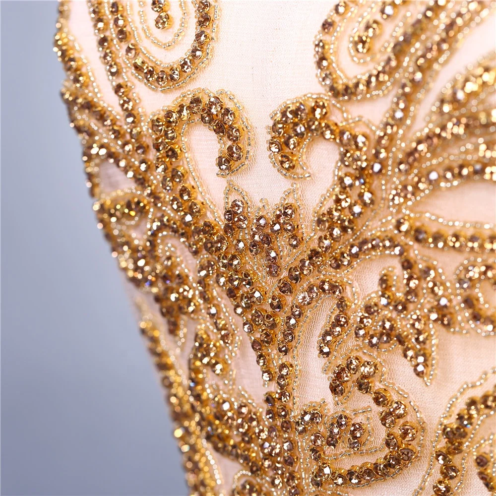 DRA-400 Fashion Tube top rhinestone beads gold patches for wedding bridal dress