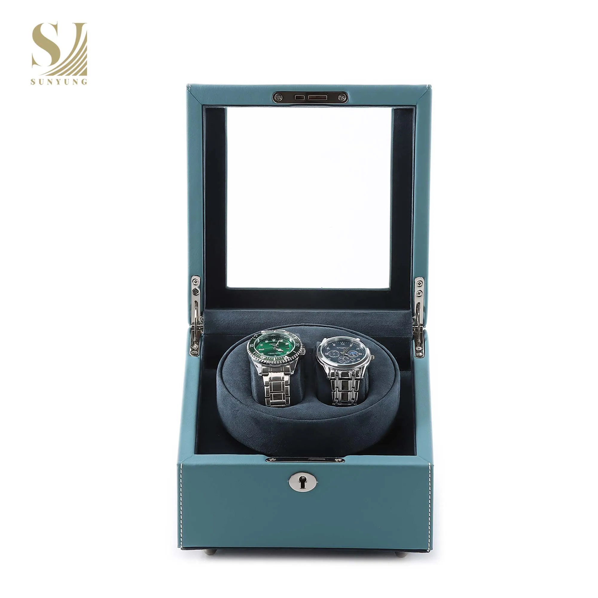 Luxury Single Automatic Watch Winder Square PU Leather and PC Material Storage Box With Glass and MDF for Storing Watches