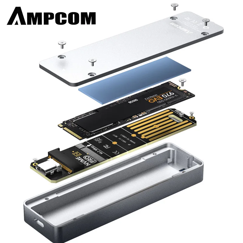 AMPCOM M.2 pcie to Type C SSD Enclosure case Adapter PCIe SSD (M Key) to type C GEN 2 Case Speeds up to 10Gbps