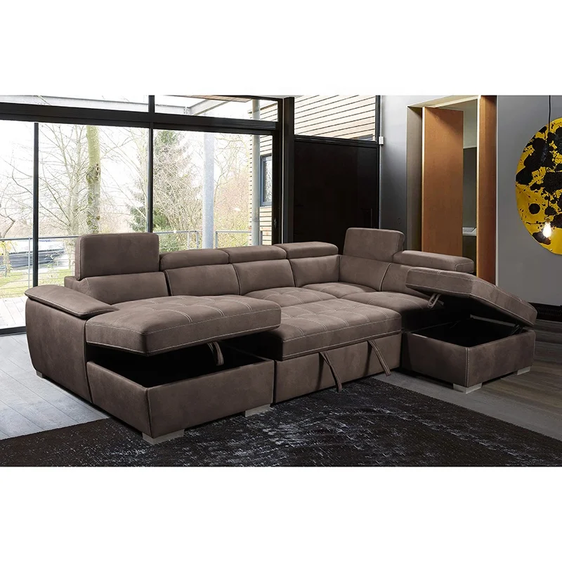 Hot sale fabric Living room sofa home furniture Modern U shaped sofa sectional with storage Reclining sleeper sofa bed