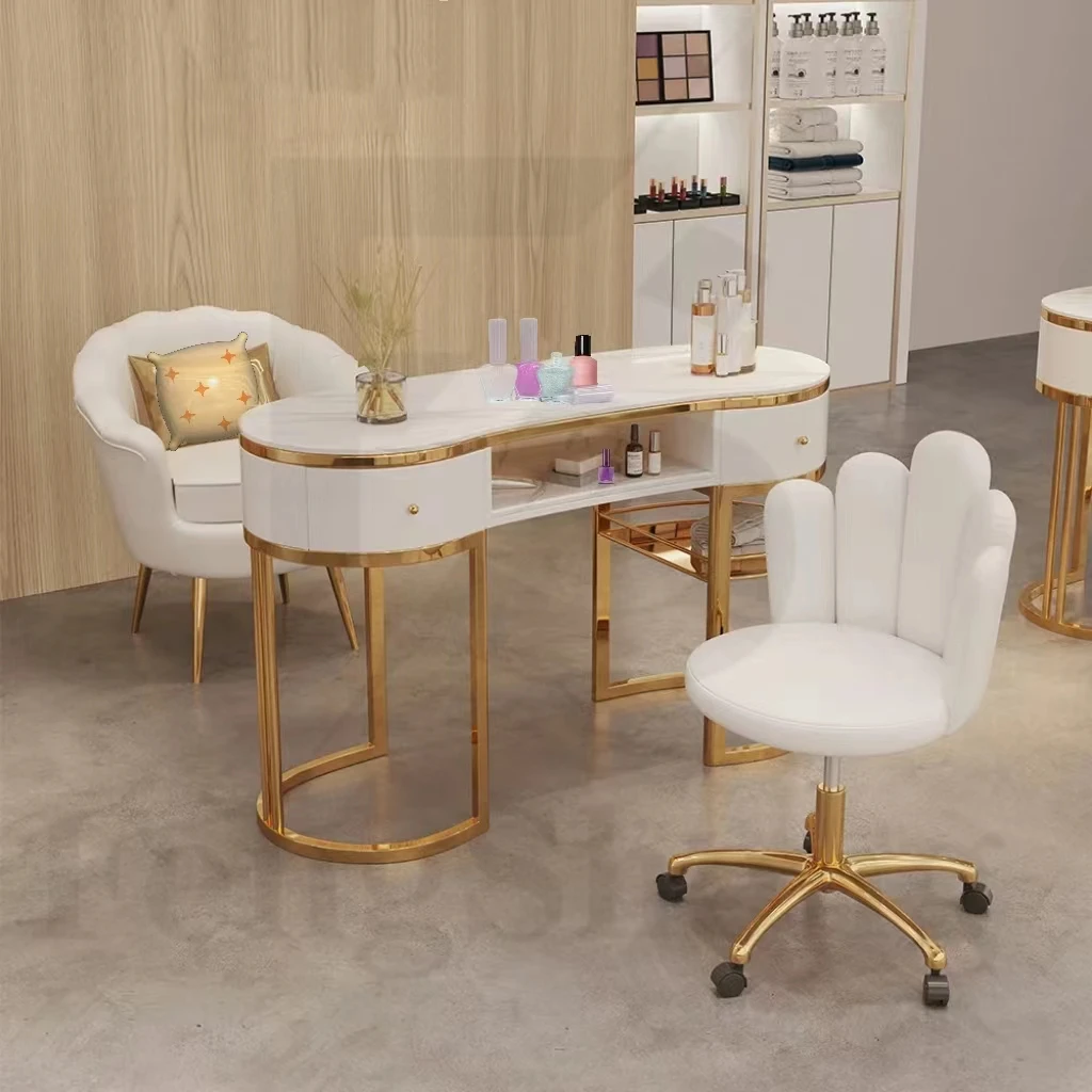 Feng Sheng nail salon manicure table and chair set fancy luxury nails salon furniture  bar stations for professional manicure