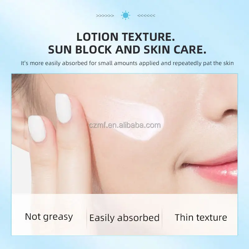 Private Label Face Skin Care Water Based Sunscreen SPF 50+ Lightweight Whitening UV Protection Physical Sunscreen Lotion Cream