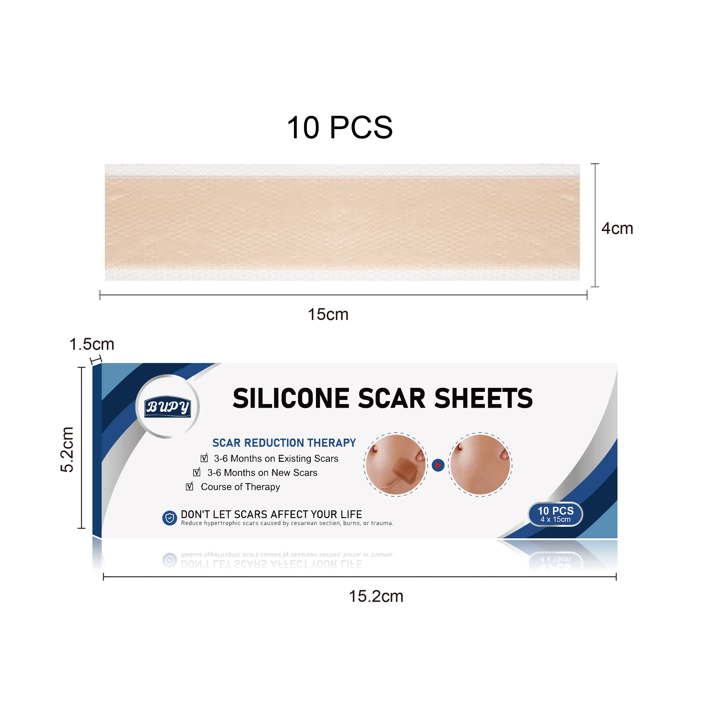 BUPY New Style Professional Silicone Scar Remove Scar Sheets Silicon Gel Sheet Oem Scar Silicone Gel Sheets 4*15cm