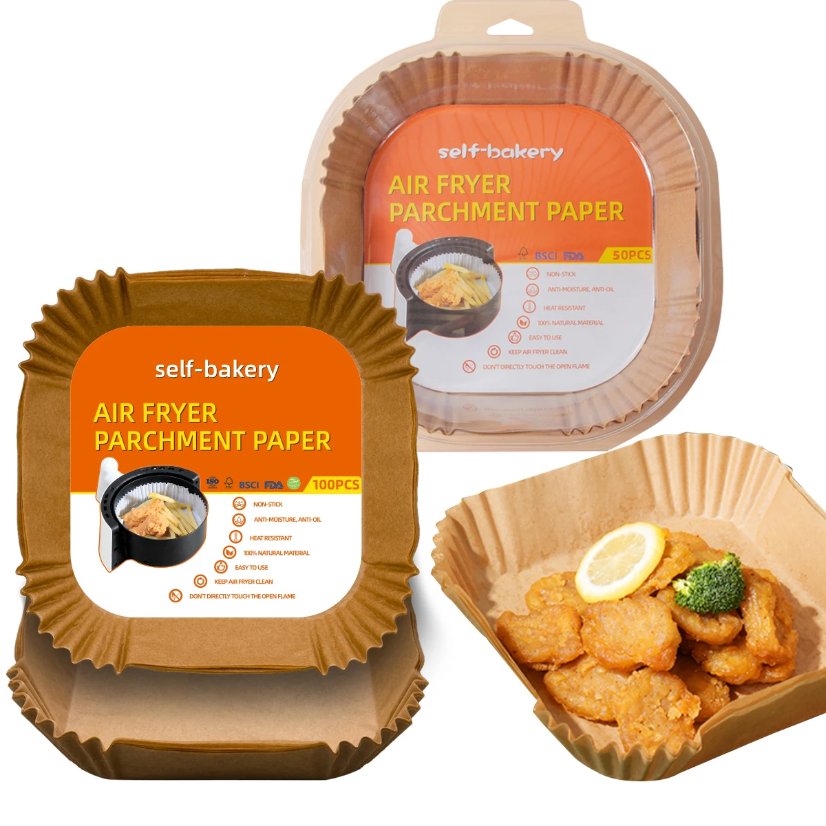 PFAS free disposable 7.9 inch 20cm frying baking cooking hot 120pz square 200 pzs large air fryer paper