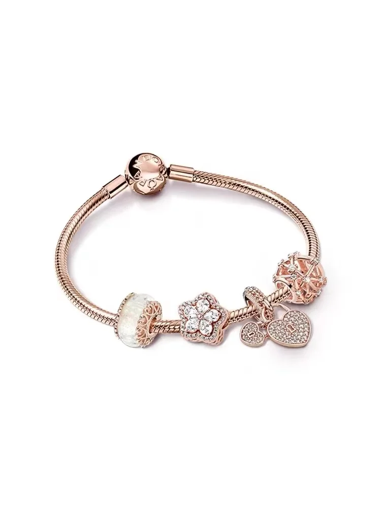 Original High Quality 925 Sterling Silver Rose Gold Charm Bracelet Set Fit for ipandoraers Bracelet With Exquisite Fashion Gift