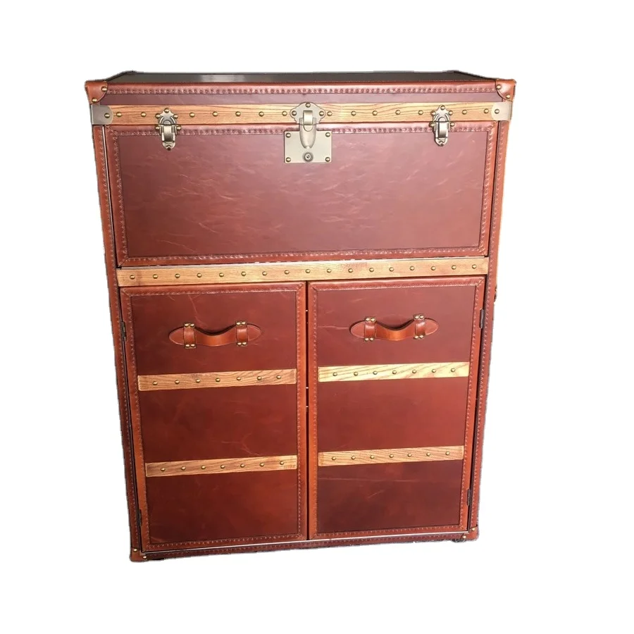 full grain leather  functional wine  cabinet