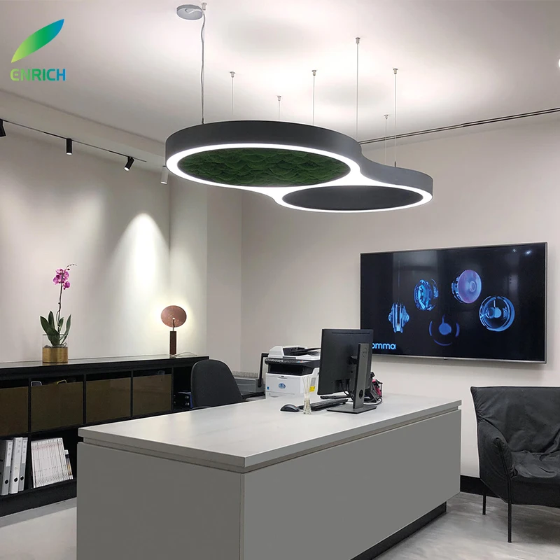 Modern Design Arquarius Cluster LED Ring Curved Profile Light Dimmable led Acoustic Panel Green Moss Fixtures