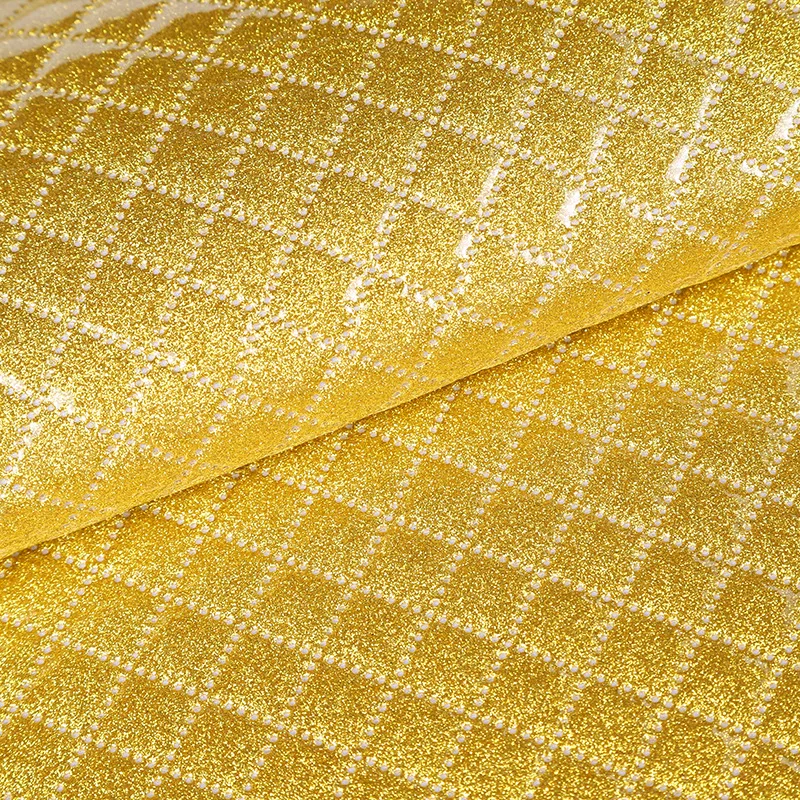 Designer Shining Chunky Patent Wave Plaid 1.35 mm TPU Material Glitter Fabrics Sheet Leather for Bags Shoe Handbags Chair Making