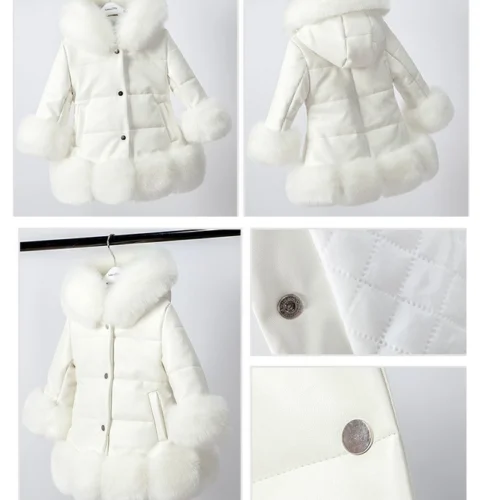 
Girls Kids Padded Quilted Winter Coat Jacket Puffer Fur Hooded Long Parka Coats 