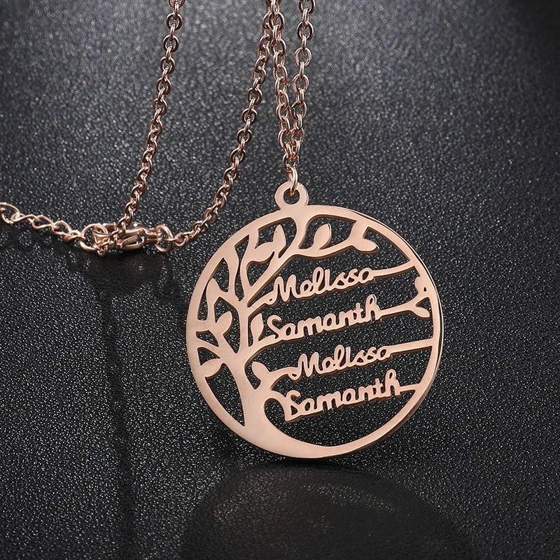 Grand Mothers gift Tree Of Life Custom Name Necklace Stainless Steel Personalized Family name Tree Necklace