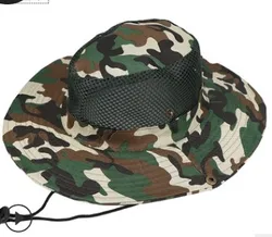 Sun Protection Fold brim Flat Top Mesh Camouflage Boonie Bucket Hat cap with string