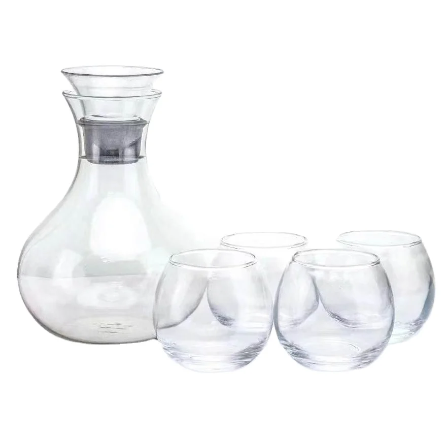 Wholesale 5PCS Paka Glass Drinkware Set 1.75L Water Bottle Tea Coffee Pot Juice Pitcher Wine Jug With Machine Blown Drinking Cup