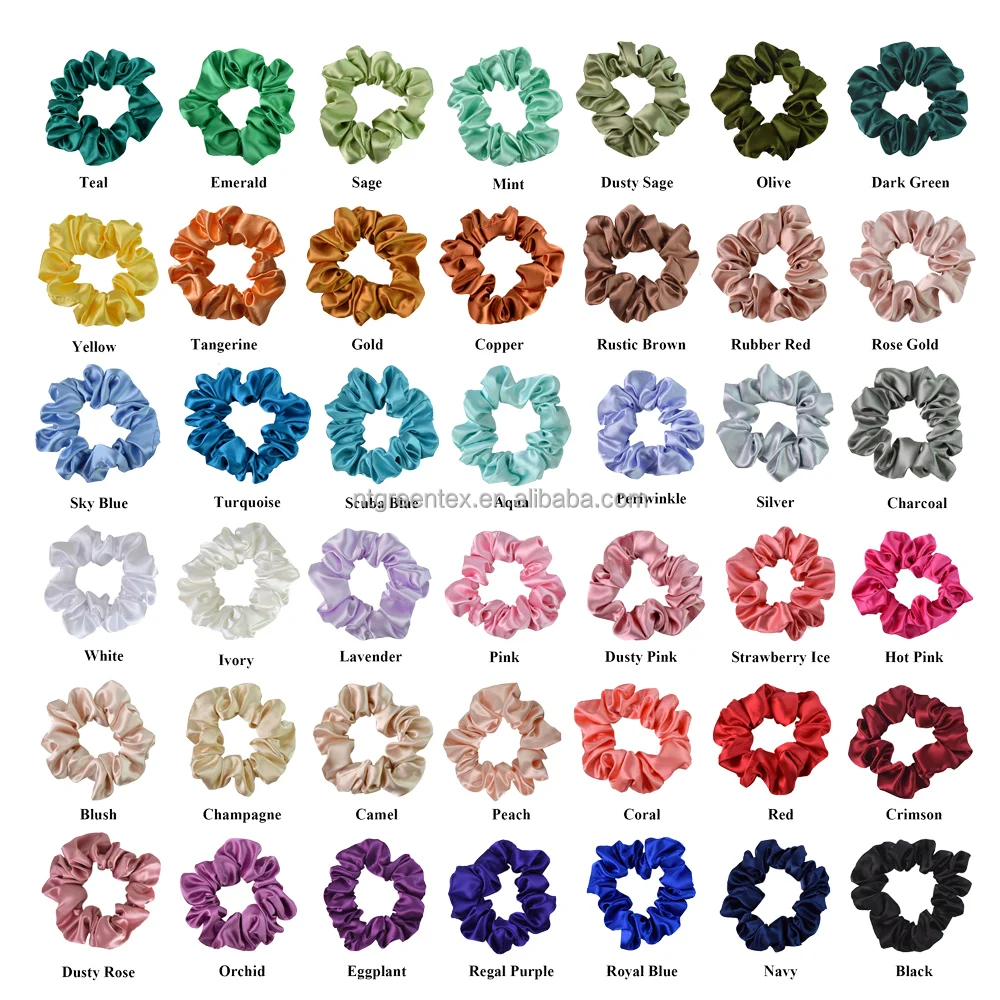 Luxury High Quality 3.5cm Good Elasticity For Women and Girls Elastic Hair Bands 42 Colors in Stock Silk Satin Scrunchies