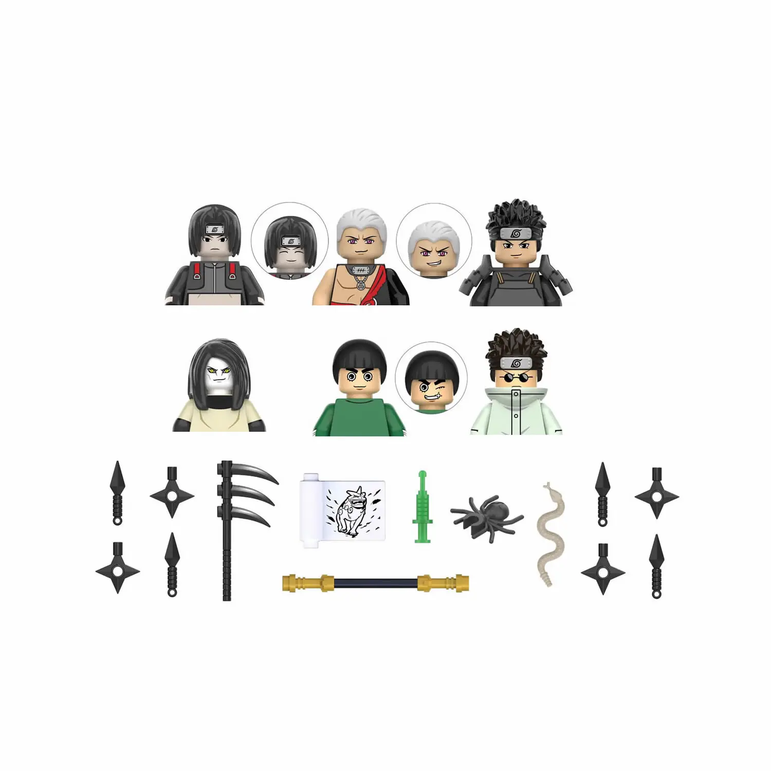 KDL803 Japanese Anime Characters Sai Hidan Orochimaru Rock Lee Dolls Building Block Mini Action Figures Kids Educational Toys