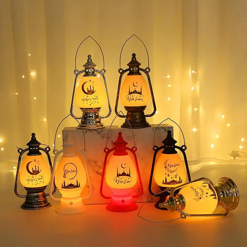 New Ramadan Lantern Light Eid Mubarak LED Lantern EID Mubarak Holiday Decoration Crafts Plastic Material